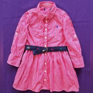 Ralph Lauren Red Striped Dress with Navy Belt